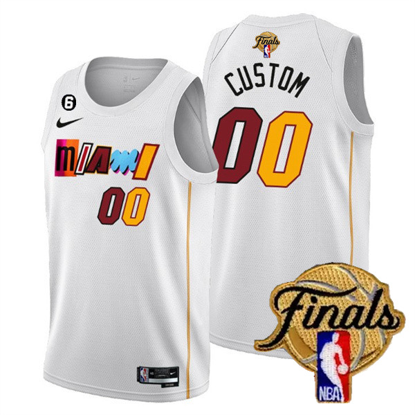 Men's Miami Heat Active Player Custom White 2023 Finals City Edition With NO.6 Patch Stitched Basketball Jersey Men's Miami Heat Active Player Custom White 2023 Finals City Edition With NO.6 Patch Stitched Basketball Jersey